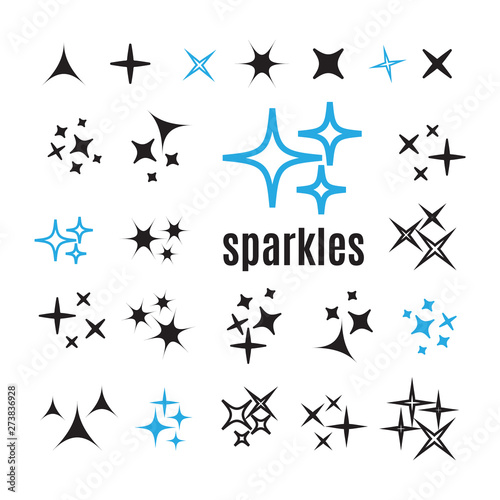 Sparkle lights stars set. Bright firework, decoration twinkle, shiny flash