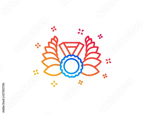 Laurel wreath line icon. Winner medal symbol. Prize award sign. Gradient design elements. Linear laureate medal icon. Random shapes. Vector