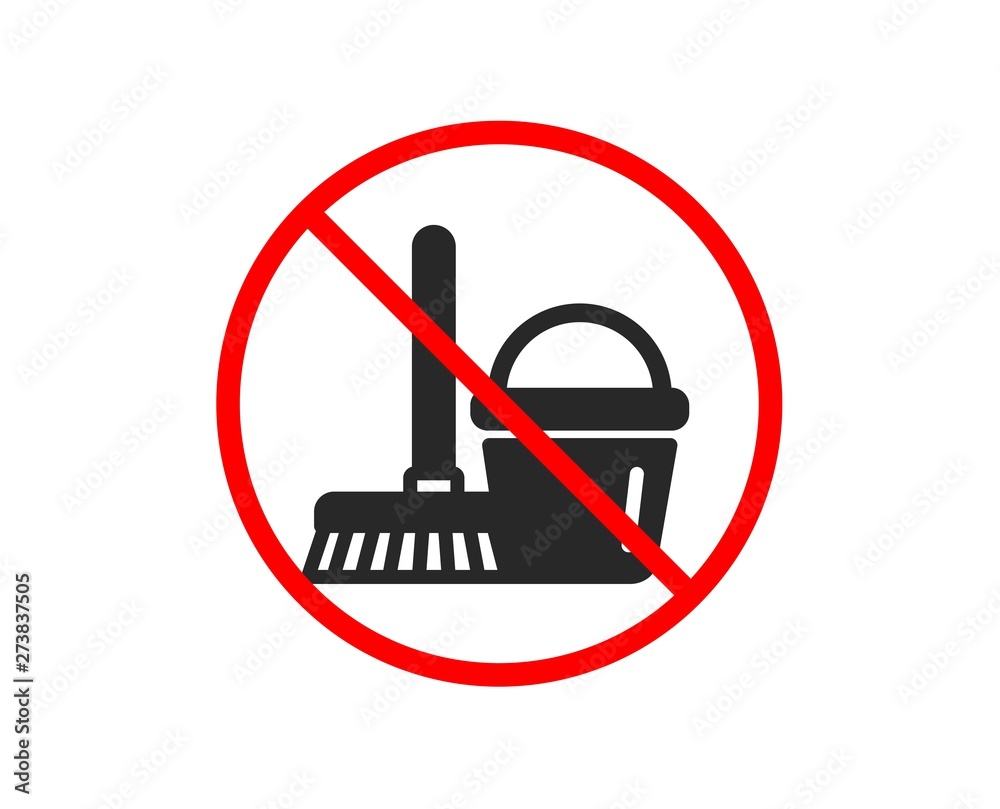 No or Stop. Cleaning bucket with mop icon. Washing Housekeeping equipment  sign. Prohibited ban stop symbol. No bucket with mop icon. Vector Stock  Vector | Adobe Stock