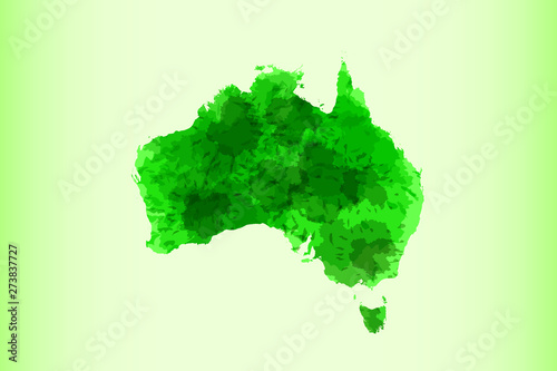 Australia watercolor map vector illustration in green color on light background using paint brush on paper