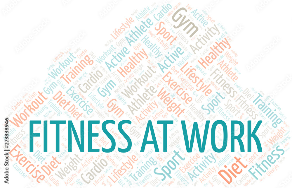 Obraz premium Fitness At Work word cloud. Wordcloud made with text only.