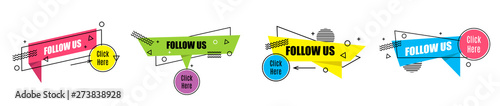 Vector set linear social media tag. Follow us. Isolated object on white background memphis style