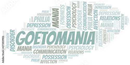 Goetomania word cloud. Type of mania, made with text only.