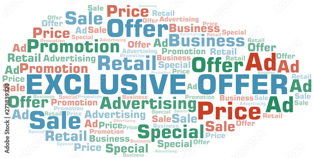 Exclusive Offer word cloud. Wordcloud made with text only.