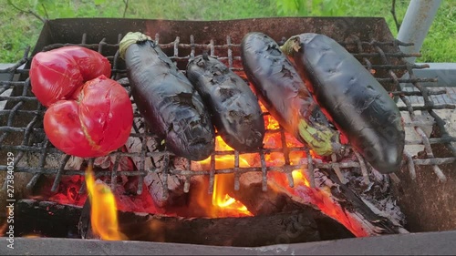squash tomatoes on fire barbecue