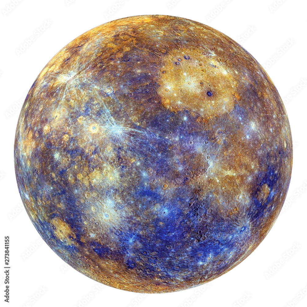 Full disk of Mercury globe from space isolated on white background. Elements of this image