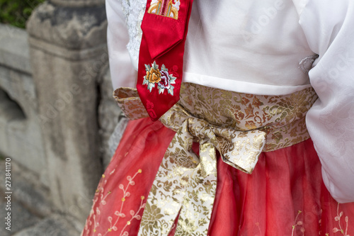 Woman in Korean traditional dress (Hanbok)