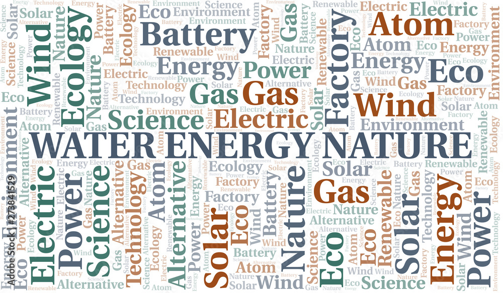 Water Energy Nature word cloud. Wordcloud made with text only.