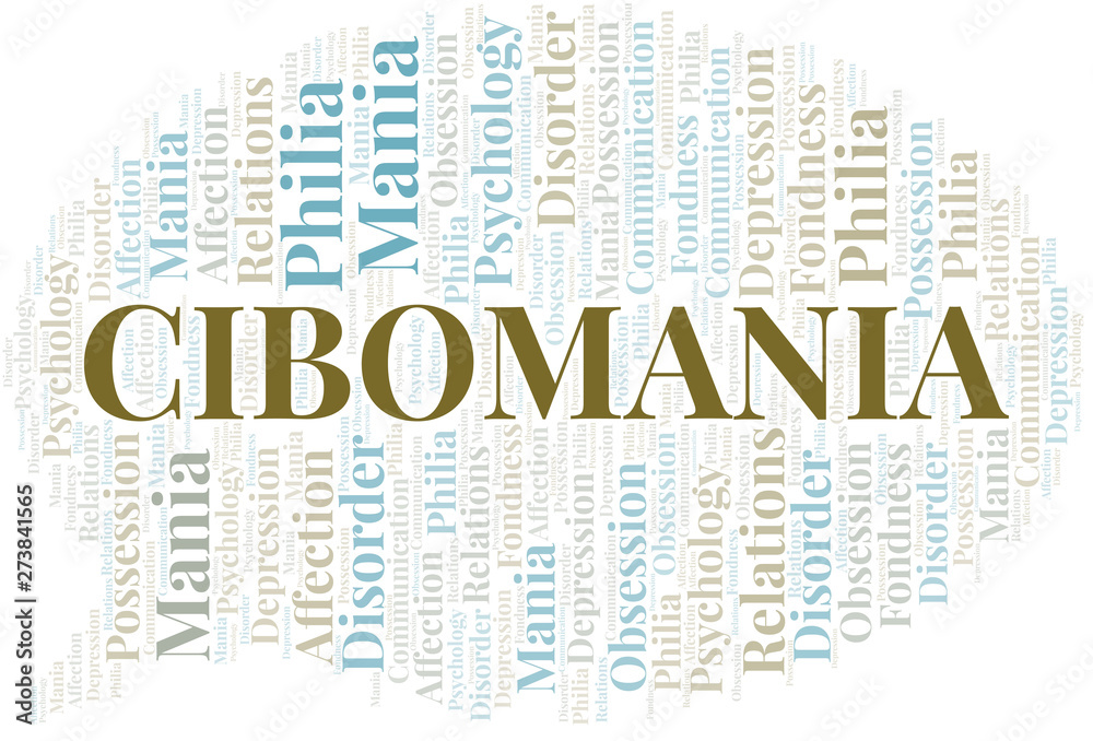 Obraz premium Cibomania word cloud. Type of mania, made with text only.