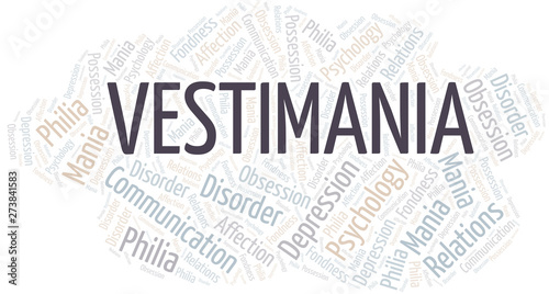 Vestimania word cloud. Type of mania, made with text only.