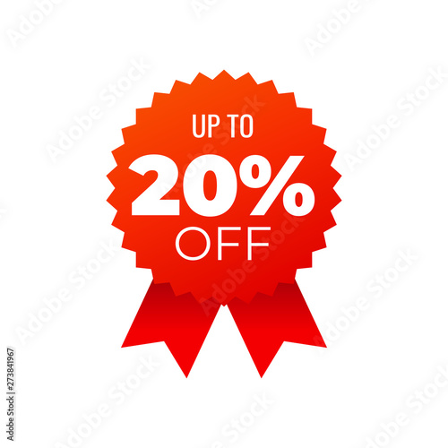 Red award medals symbol on white background, up to 20 percent off