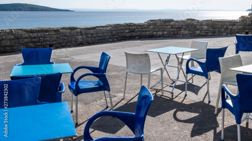 Canvas Print Chairs and tables at outdoor cafe Western Super Mare