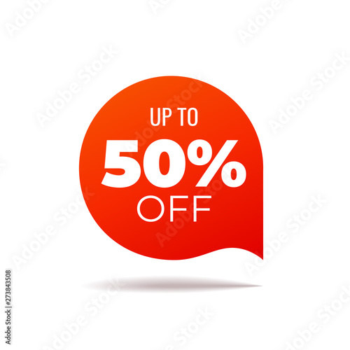Red Vector Banner speech bubble on white background, up to 50 percent off