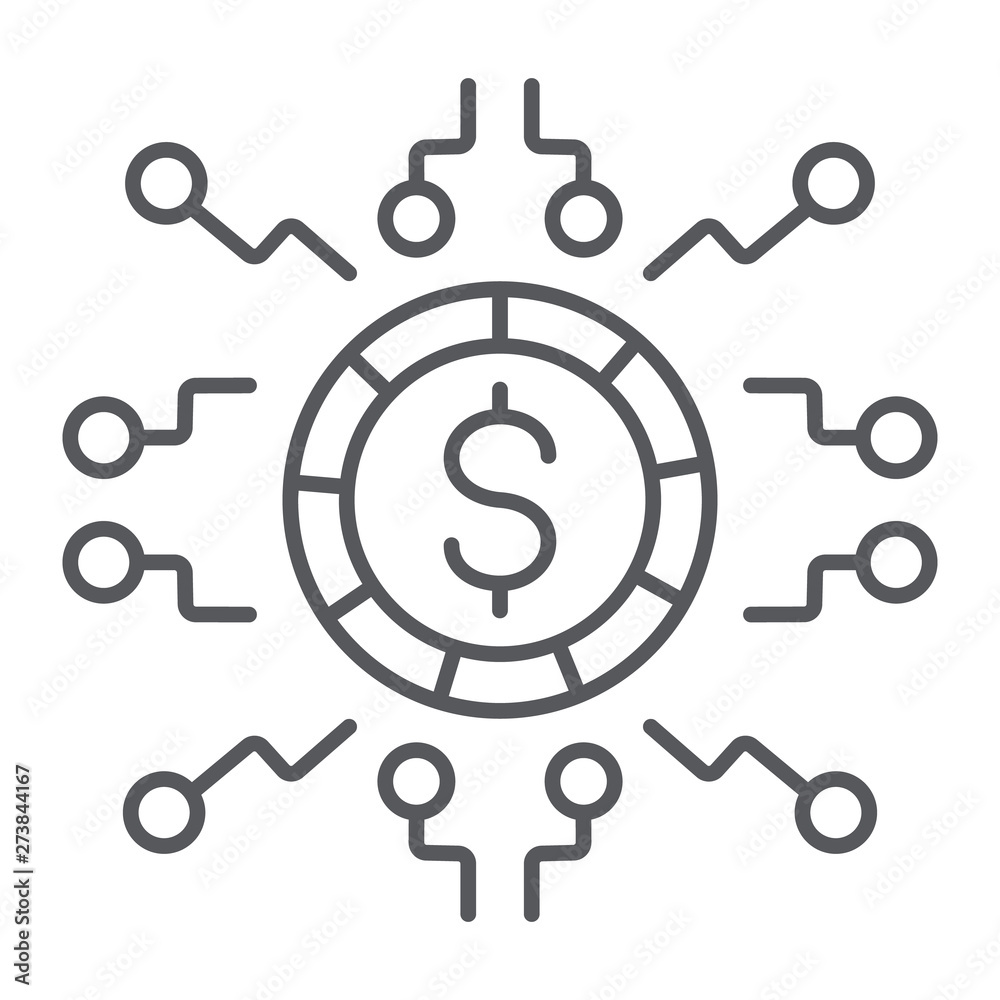 Digital money thin line icon, finance and banking, digital currency sign, vector graphics, a linear pattern on a white background. Digital money thin line icon, finance and banking, digital currency sign, vector graphics, a linear pattern on a white background.