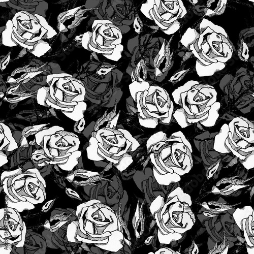 black and white roses seamless pattern 