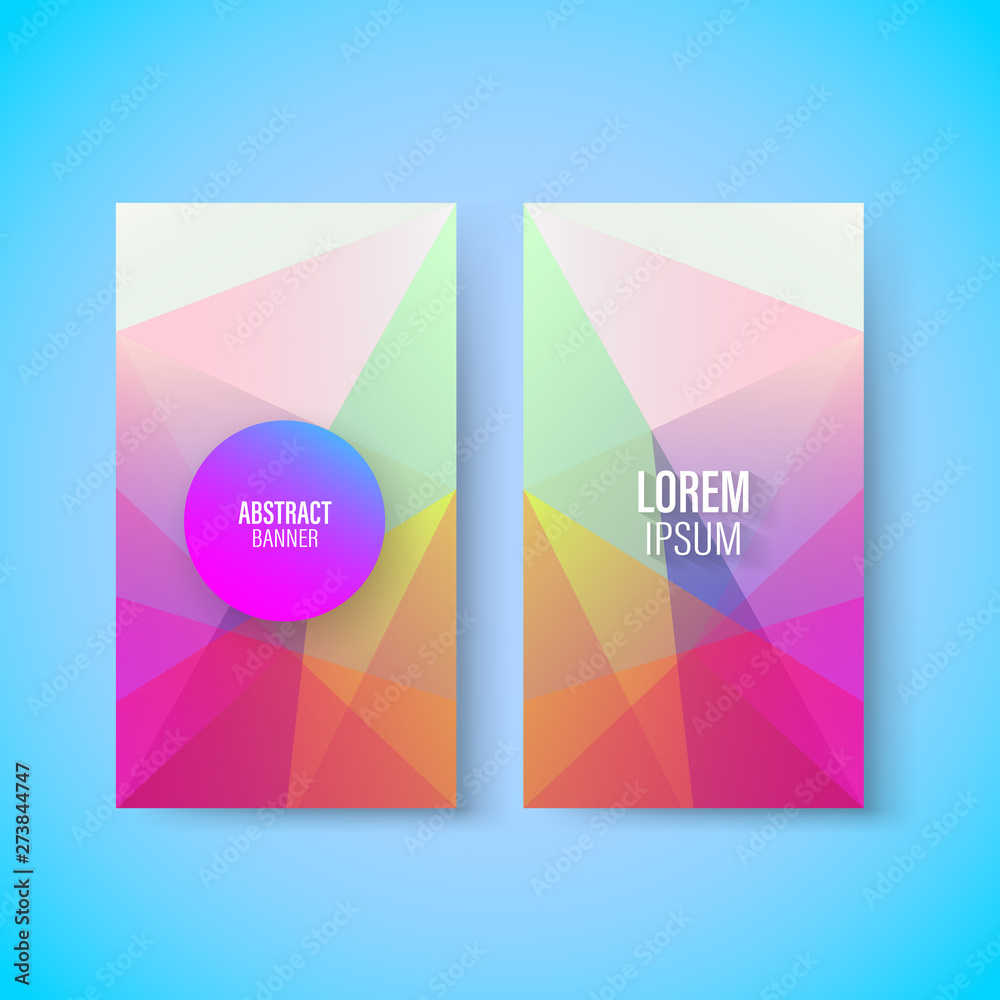 Abstract colorful geometric triangular vertical modern card template, vector