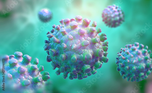 Viruses, germs, microbes, microorganisms under the microscope. 3D illustration of a microbe in high resolution © Siarhei