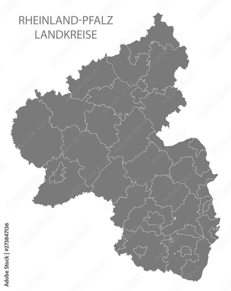 Modern Map - Rhineland-Palatinate map of Germany with counties gray