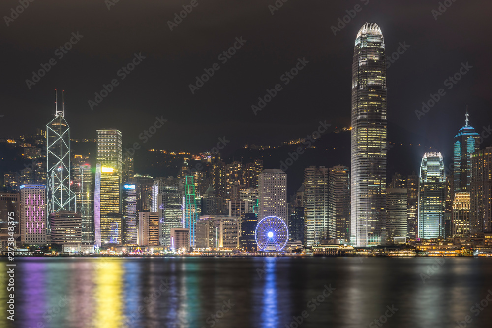 Hong Kong cityscape at night , View from Victoria Harbour