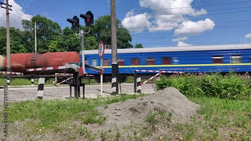 railroad crossing road sign barrier