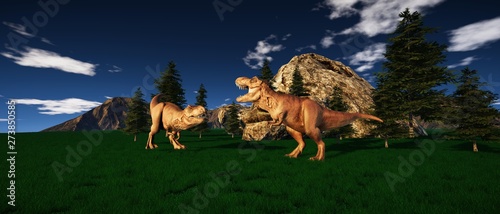 Extremely detailed and realistic high resolution 3d illustration of a T-Rex Dinosaur during the jurassic era