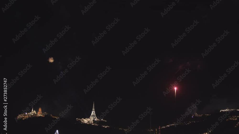 fireworks celebration at night in Thailand. Asian, fireworks celebration at night in Thailand. Asian,