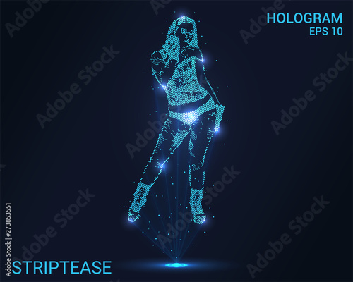 The hologram striptease. A holographic projection of erotic dancing. Flickering energy flux of particles.