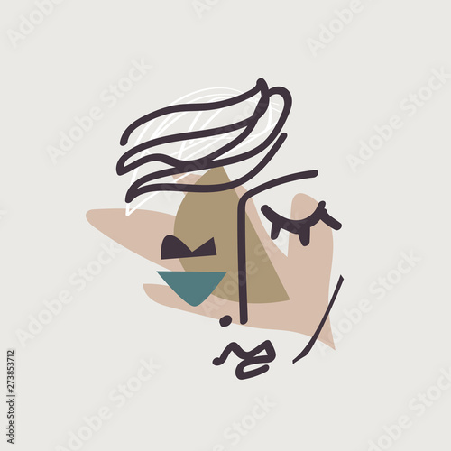 Modern collage face with abstract shapes, mid century modern wall art, scandinavian style hand drawn design elements. Print for cloth, banners, flyers and more. Nordic graphic design. Eps vector