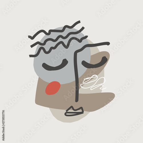Modern collage face with abstract shapes, mid century modern wall art, scandinavian style hand drawn design elements. Print for cloth, banners, flyers and more. Nordic graphic design. Eps vector