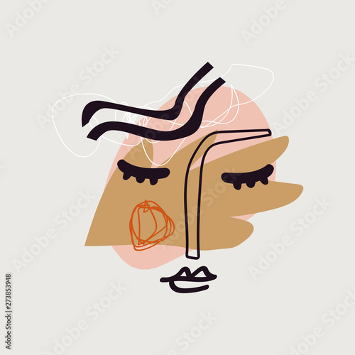 Modern collage face with abstract shapes, mid century modern wall art, scandinavian style hand drawn design elements. Print for cloth, banners, flyers and more. Nordic graphic design. Eps vector