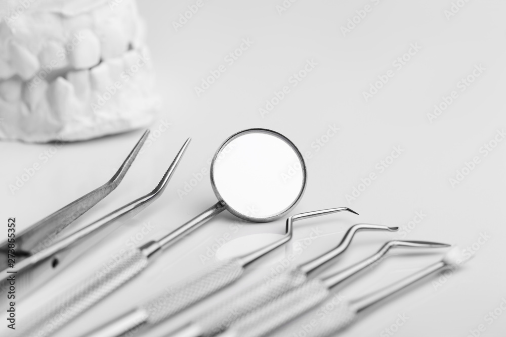 dental tools on white background top view dental tools on white background top view
