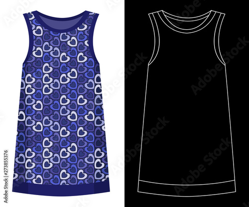 Tunic dress image with white outline silhouette on black