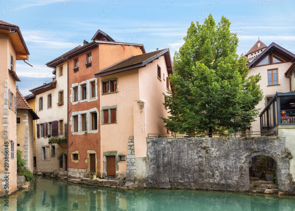 enjoying view of Annecy Old town with narrow canals, France