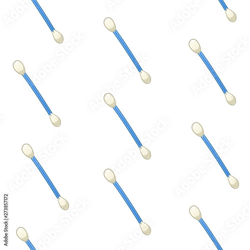 Seamless pattern of blue cotton swabs on a white background in vector. All swabs are at one angle.