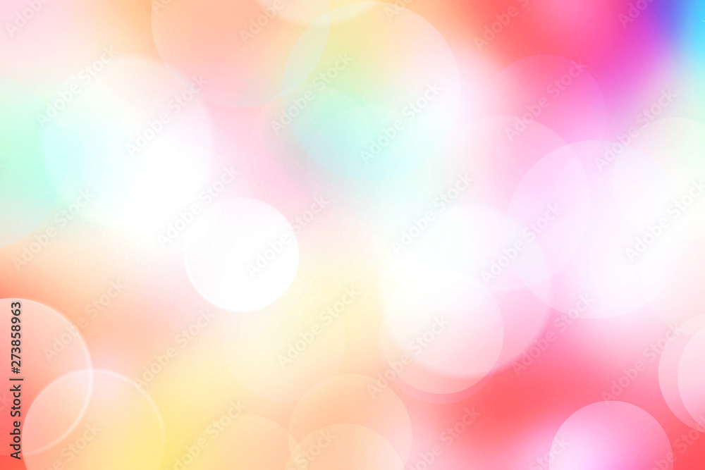Fototapeta premium Colorful rainbow holiday blurred bokeh background.Pink yellow texture.