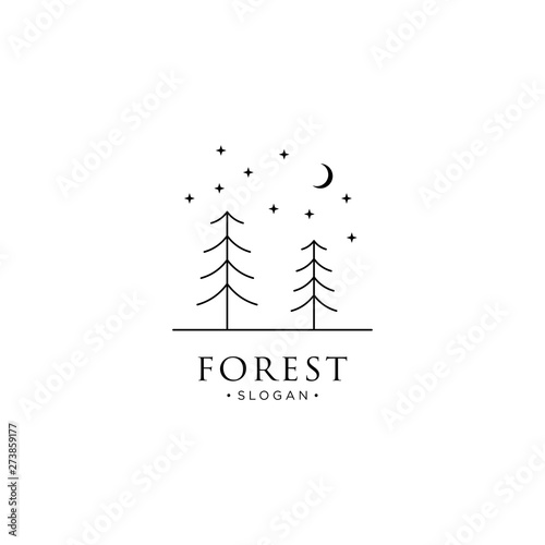 monoline forest  mountain and wave logo icon vector