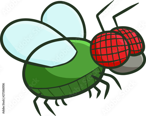 Cute and funny flies in close up cartoon style