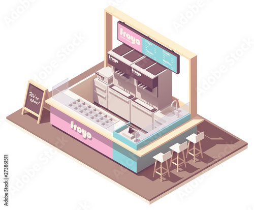 Vector isometric frozen yogurt kiosk