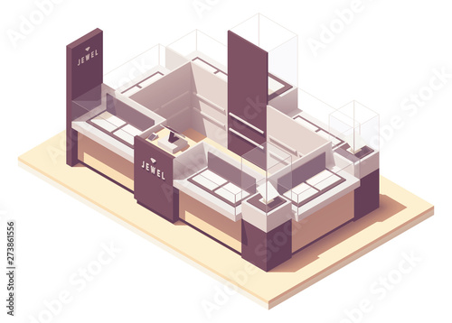 Vector isometric jewelry mall retail kiosk