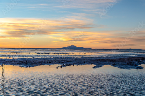 Sunset at Uyuni Salt Flats in Bolivia  the incredible salt desert in South America