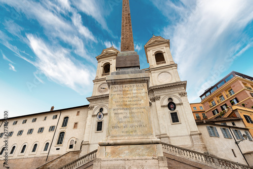 Church of the Santissima Trinita dei Monti in Renaissance style, XVI century, and the Obelisk Sallustiano in Piazza di Spagna, Rome, UNESCO world heritage site, Latium, italy, Europe photo