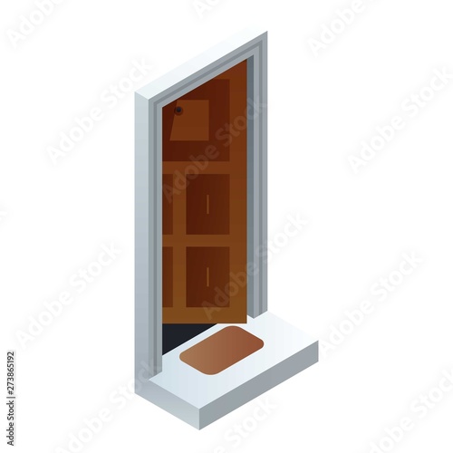 Open house door icon. Isometric of open house door vector icon for web design isolated on white background