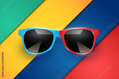 Colorful sheets of papers with realistic sunglasses, vector illustration
