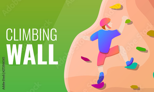 Climbing wall concept banner. Cartoon illustration of climbing wall vector concept banner for web design