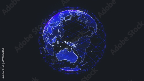 wireless internet data wifi connectivity by a global system of telecommunication satellites in render concept animation on black background 3d rendering in 4K