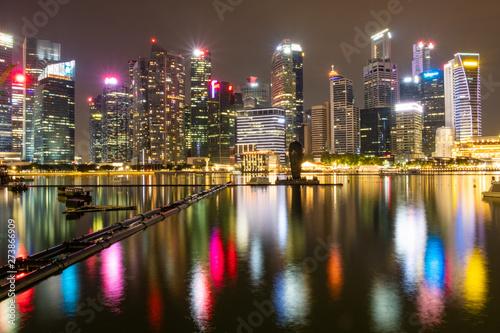 Singapore cityscape with reflections in water