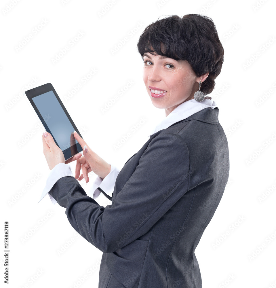 side view. successful business woman with a digital tablet side view. successful business woman with a digital tablet