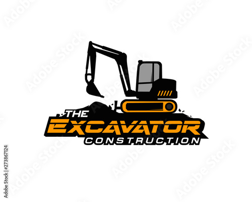 Excavator logo template vector. Heavy equipment logo vector for construction company. Creative excavator illustration for logo template.