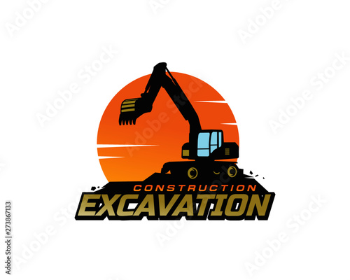 Excavator logo template vector. Heavy equipment logo vector for construction company. Creative excavator illustration for logo template.