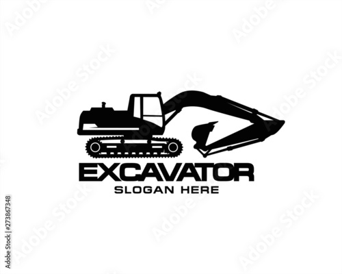 Excavator logo template vector. Heavy equipment logo vector for construction company. Creative excavator illustration for logo template.